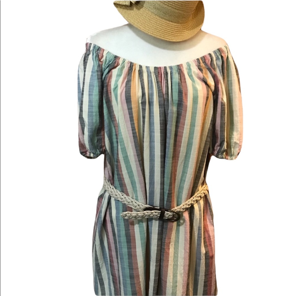 Madewell striped off the shoulder summer coastal beach trendy dress. Size small